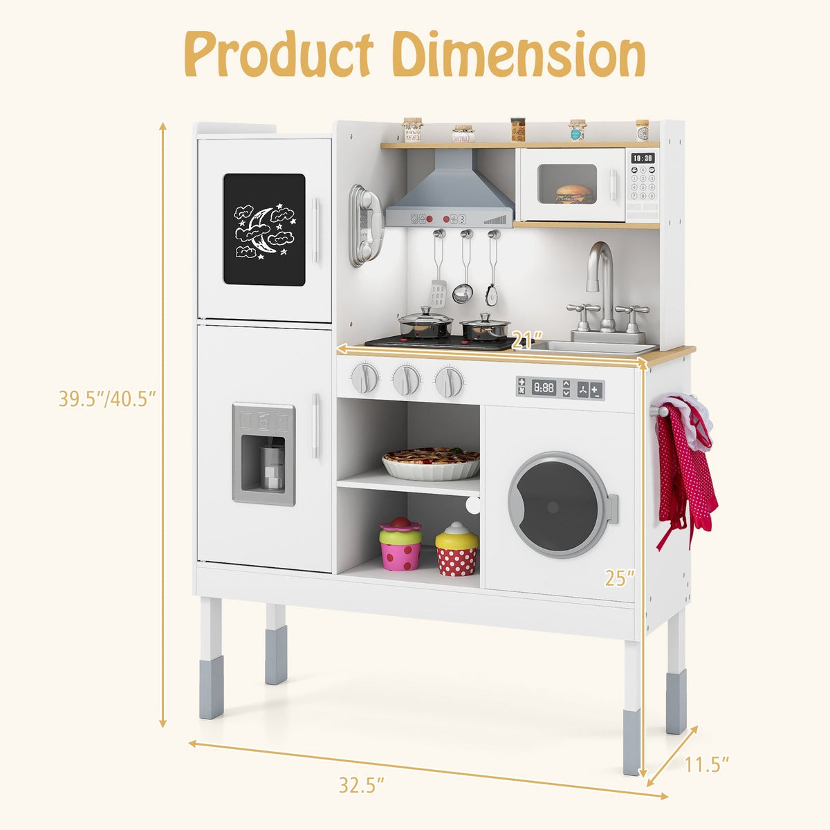GBruno pretend play kitchen toy set with range hood, ice maker, and telephone for kids, realistic kitchen play accessories