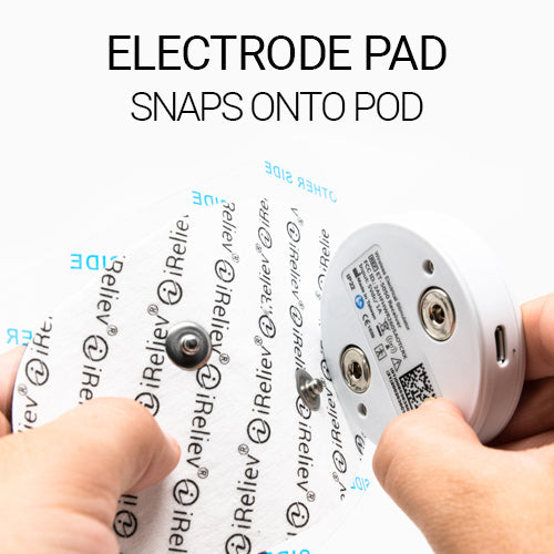 iReliev wireless electrode pads refill kit with large and small electrode pads on a white background