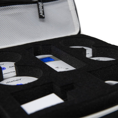 iReliev hard protective carry case for wireless TENS EMS device, durable accessory for safe storage and transport.