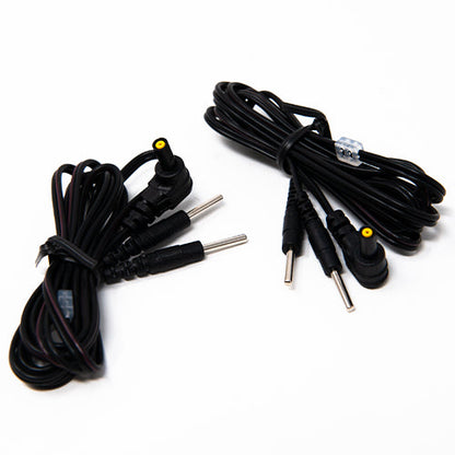 iReliev extra long TENS lead wires for electrotherapy devices, showing durable, flexible accessory cables on a white background.