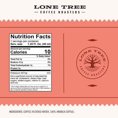 Java House Lone Tree Coffee Roasters Medium Roast Daily Delight product nutrition labels on a printed sheet