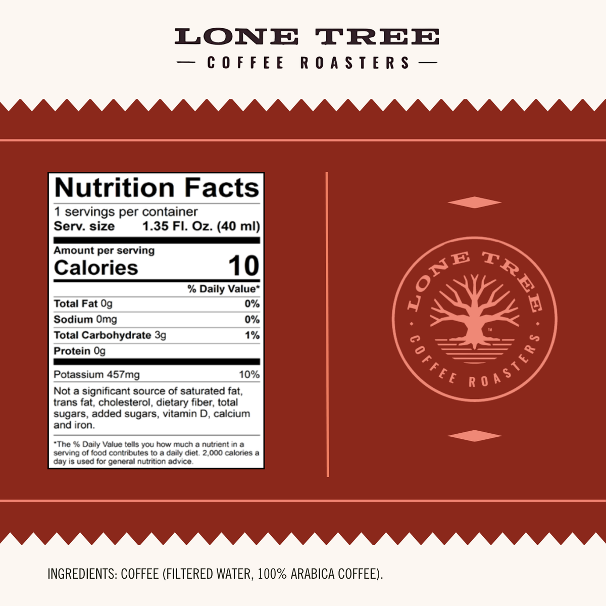 Java House Lone Tree Coffee Roasters medium roast Original Blend product nutrition labels showing coffee nutrition information.