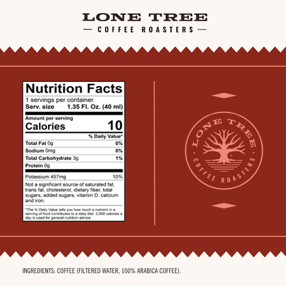 Java House Lone Tree Coffee Roasters medium roast Original Blend product nutrition labels showing coffee nutrition information.