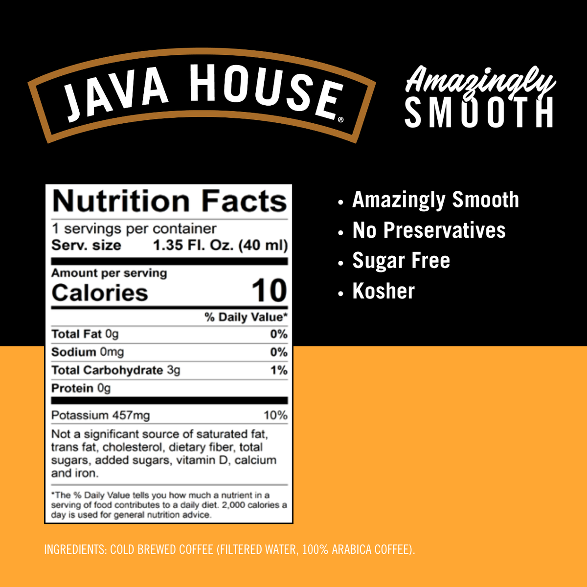 Java House Colombian Cold Brew Coffee Pods with nutrition labels visible, showcasing packaging and product details.