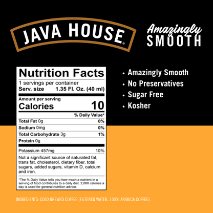 Java House Colombian Cold Brew Coffee Pods with nutrition labels visible, showcasing packaging and product details.