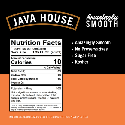 Java House Sumatran Cold Brew Coffee Pods with nutrition labels, showcasing the product packaging and nutritional information.