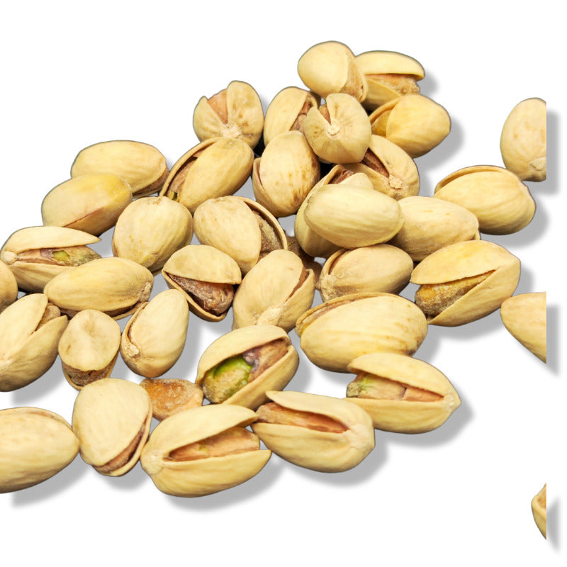 Crunchy salted roasted pistachios by Nutty, 200g, showing vibrant green pistachio nuts in a close-up shot.