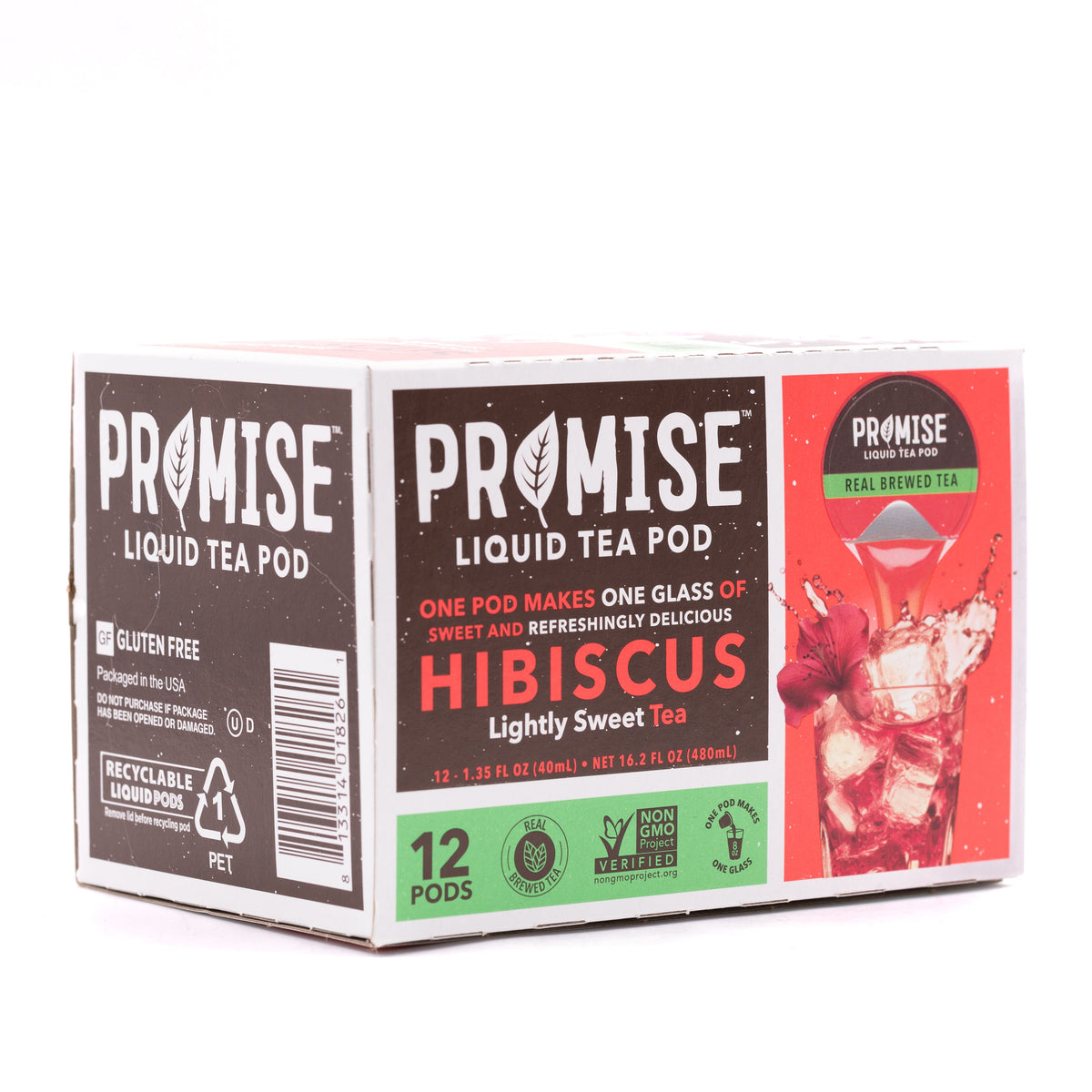 Java House Promise Real Brewed Hibiscus Tea in a clear bottle, showcasing vibrant red hibiscus infusion and fresh tea leaves.