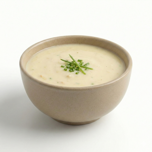 Cream of Chicken Soup from AmBari Nutrition, a savory foods product in a bowl with creamy texture and tender chicken pieces.