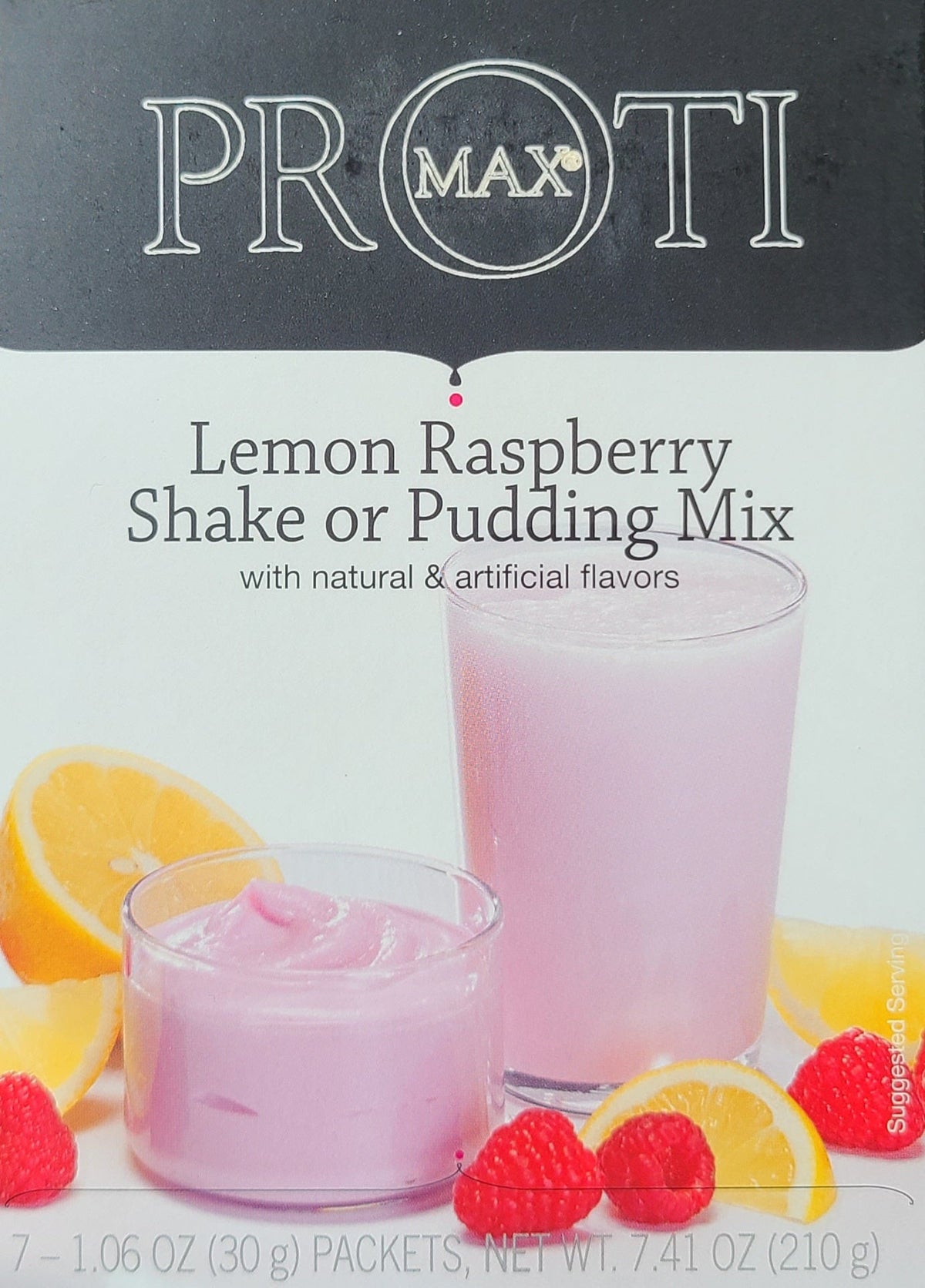 Lemon Raspberry Shake by AmBari Nutrition in a glass, showcasing the bright yellow and red fruit flavors of the protein shake.