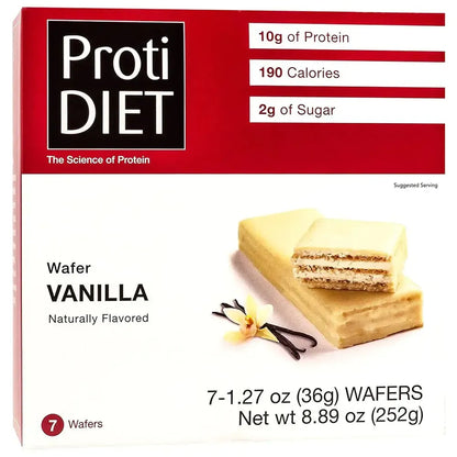 Vanilla PROTIDIET wafer protein bar by AmBari Nutrition, showing a crispy wafer coated in vanilla flavor with protein filling.
