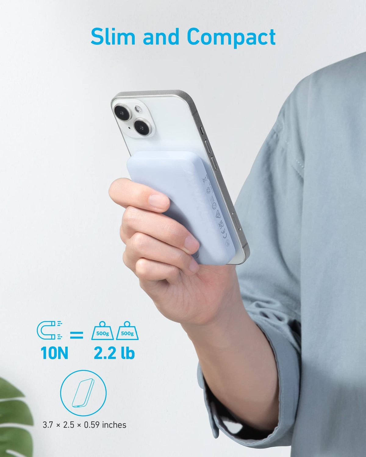 Anker 321 MagGo PowerCore Magnetic 5K portable battery showing purple exterior and magnetic charging design.