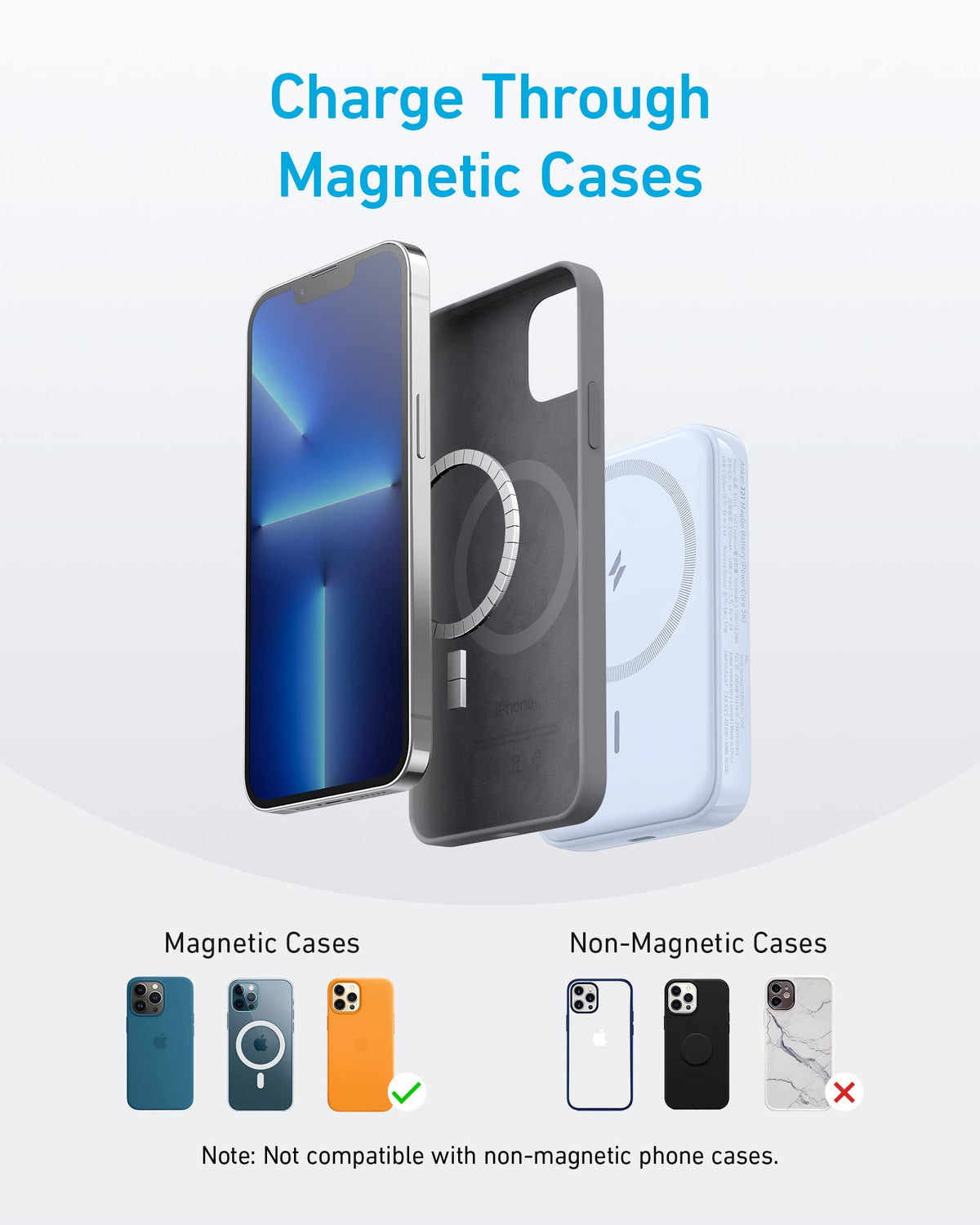 Anker MagGo PowerCore Magnetic 5K portable battery in purple, designed for magnetic charging and easy attachment.