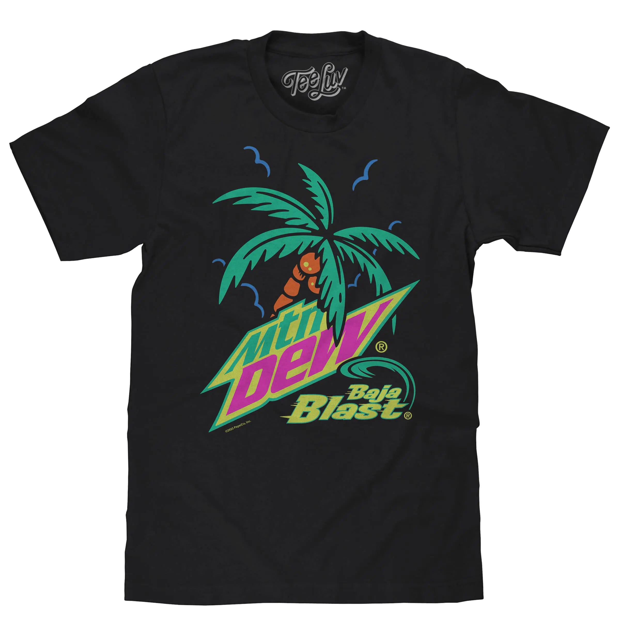 Tee Luv Mens MTN Dew Baja Blast Shirt - Tropical Mountain Dew Soda Graphic Tee Black S