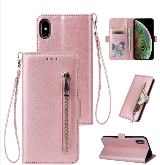 Multi-Function Zipper Wallet Case for iPhone Models