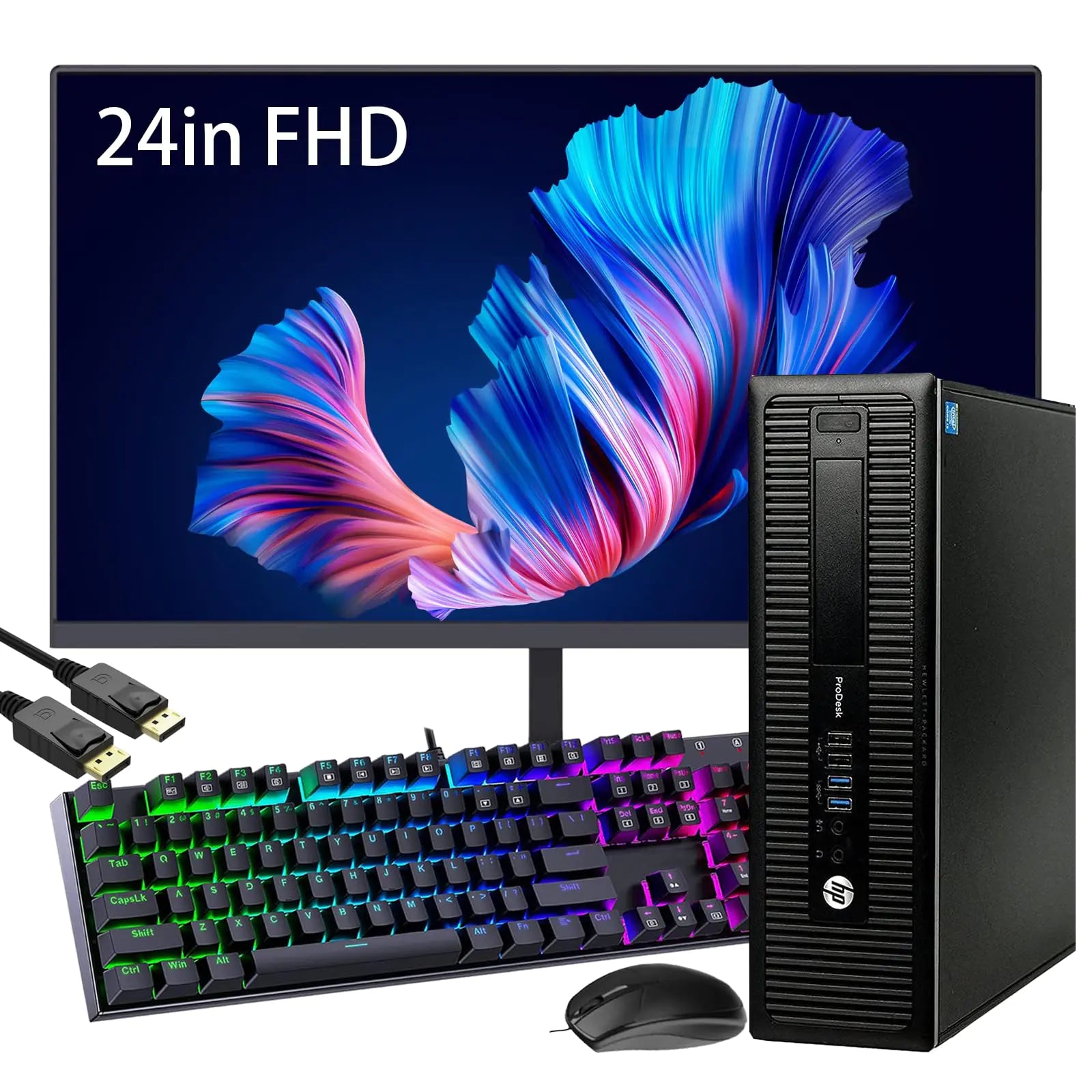 HP 600 G1 SFF Computer Desktop PC w/ 24in LCD FHD Monitor 600G1 SFF PC Computer G3420 Processor 16GB RAM 256GB SSD RGB Keyboard DP Cord Win10 pro(Renewed)