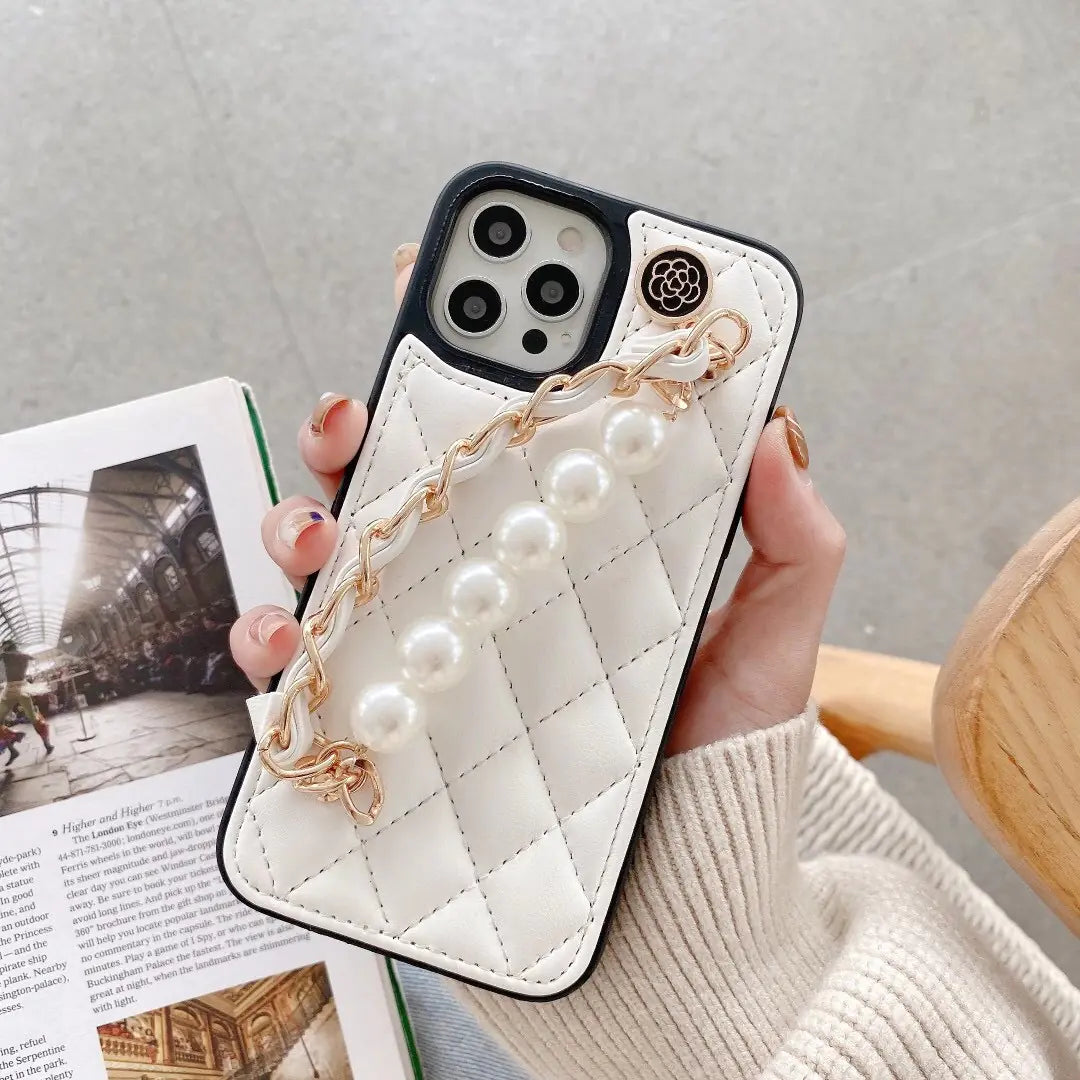 Leather Full Cover Phone Case with Fragrance Pearl Bracelet