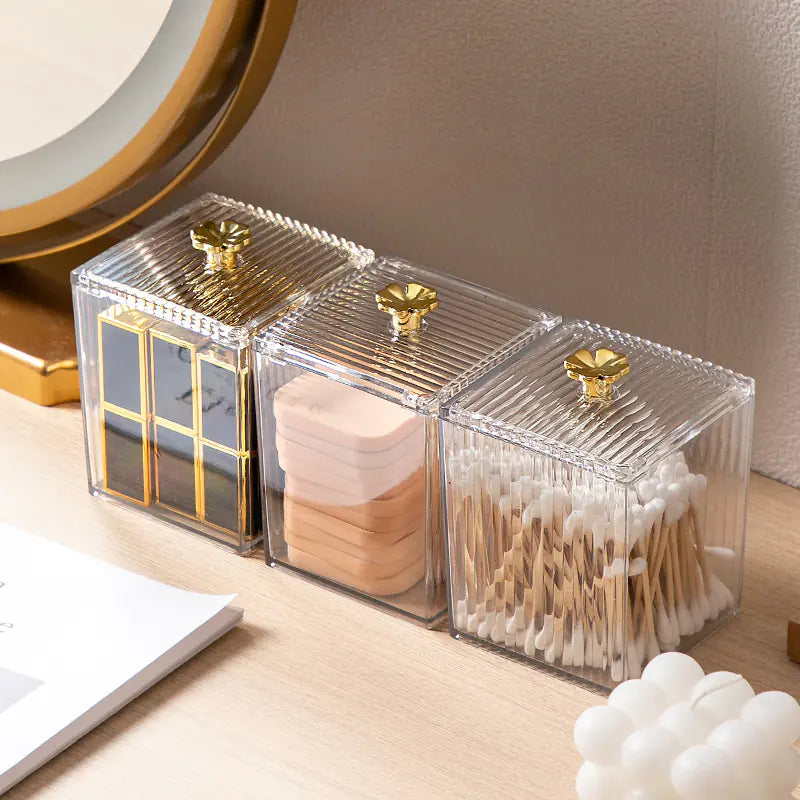 Transparent Clover Cotton Swab Box for Desktop Storage