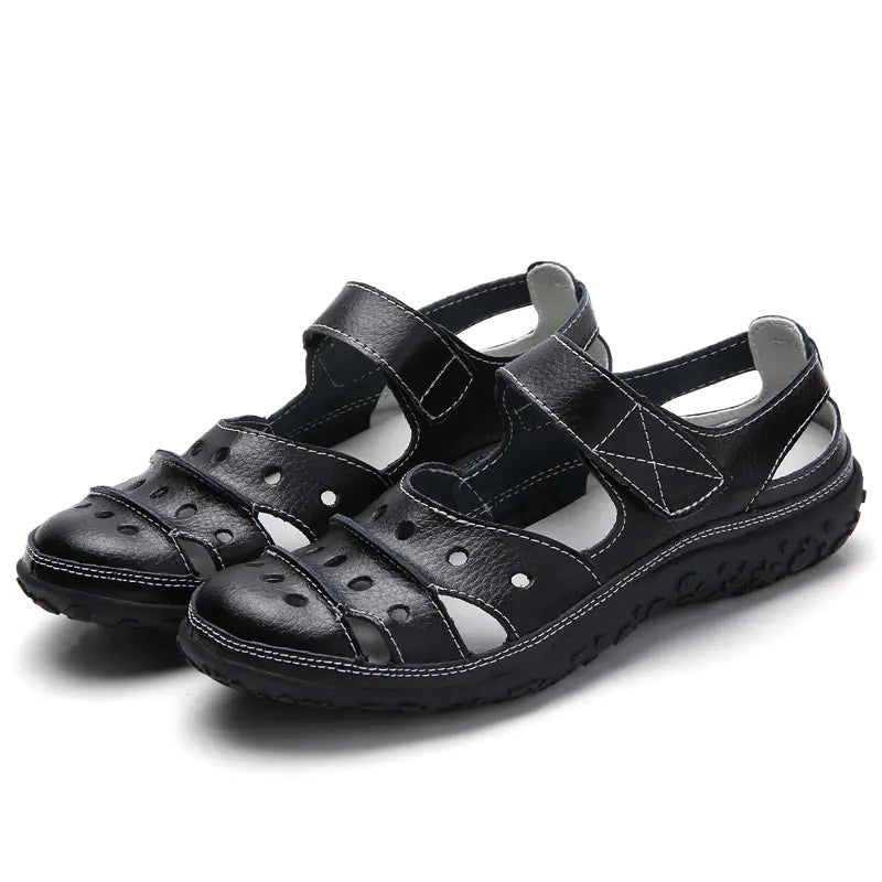 Women's Summer Leather Hollow Sandals - Breathable Comfort