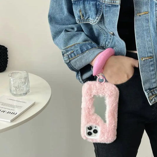 Fluffy Makeup Mirror Phone Case