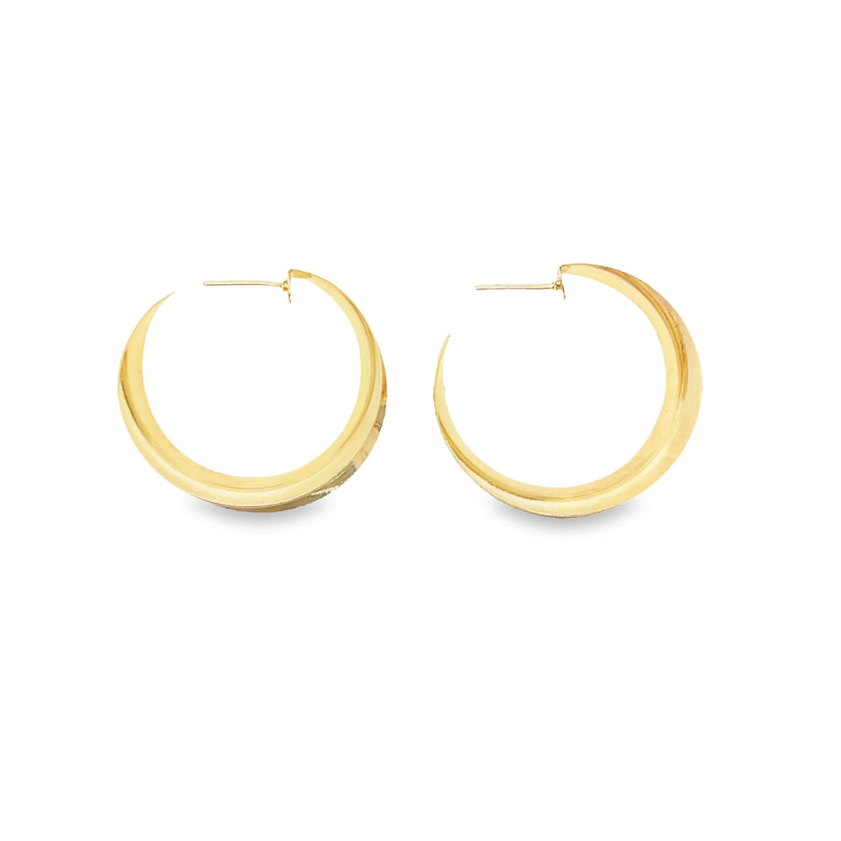 18K gold-filled curved wide minimalist hoops by MIA Jewelry, showcasing sleek, modern hoop earrings.