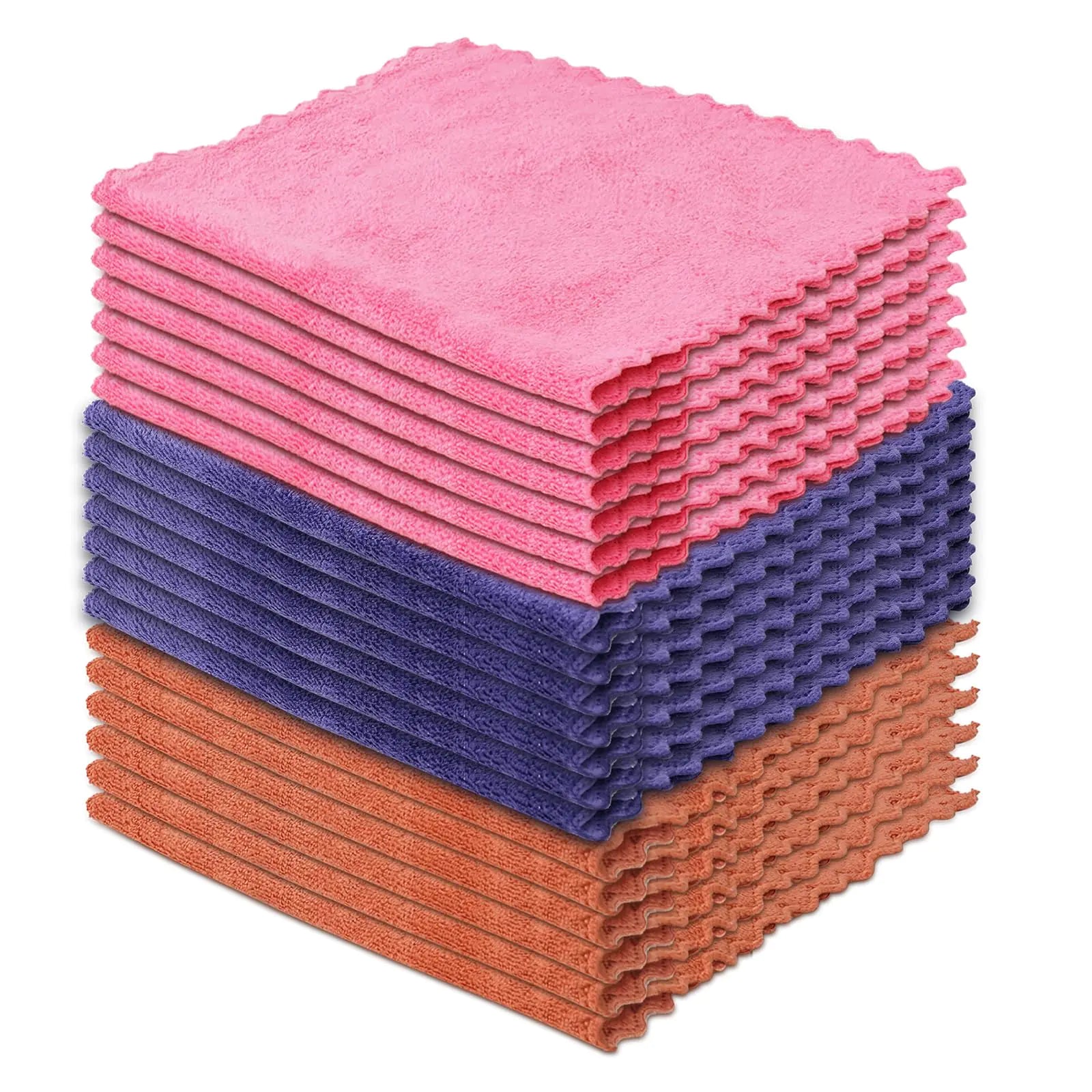 YoulerTex Absorbent Kitchen Dishcloths Towels Sets: 20 Packs Microfiber Dish Towels for Kitchen Drying - Tea Bulk Cute Towels for Qucikly Drying Kitchen Towels (7Pink+7Purple+6Khaki 8 * 16")