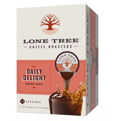 Java House Lone Tree Coffee Roasters medium roast Original Blend in a 12-count carton with colorful packaging.