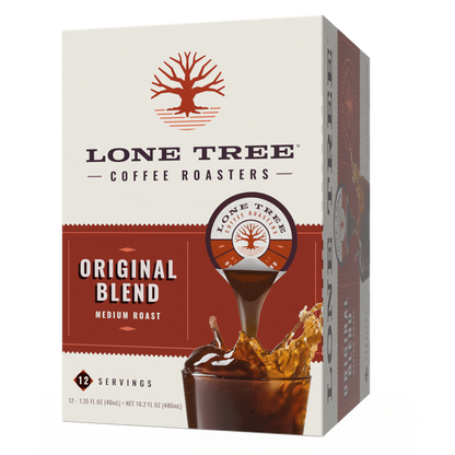 Java House Lone Tree Coffee Roasters medium roast Original Blend in a 12-count carton, showcasing the coffee packaging.