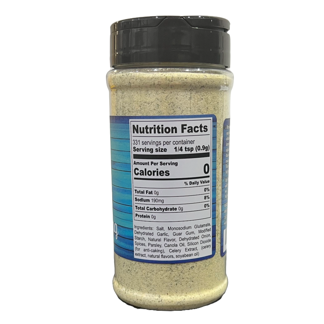 Close-up of Hi-West Ranch Seasoning container from Hi-West Foods, Inc., with the seasoning blend visible inside.