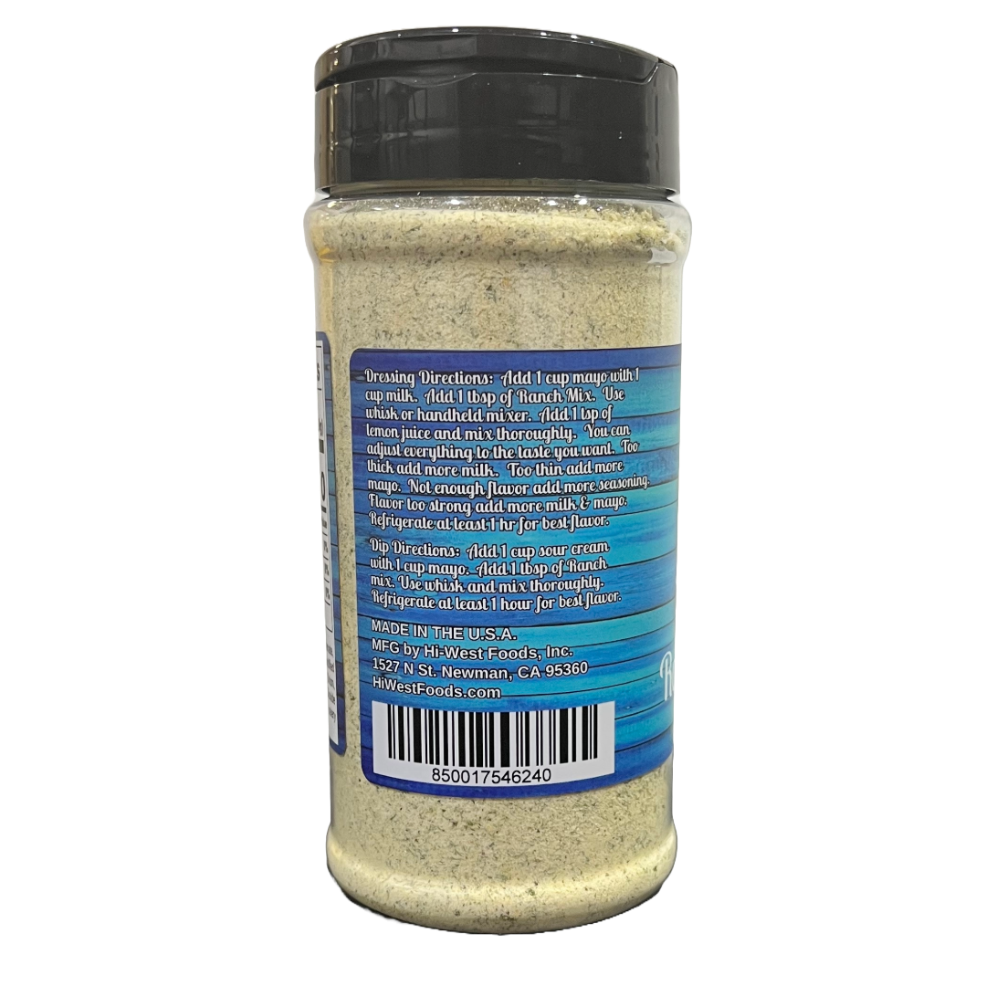 Close-up of Hi-West Ranch Seasoning in a jar, showcasing the flavorful blend of herbs and spices for culinary use.