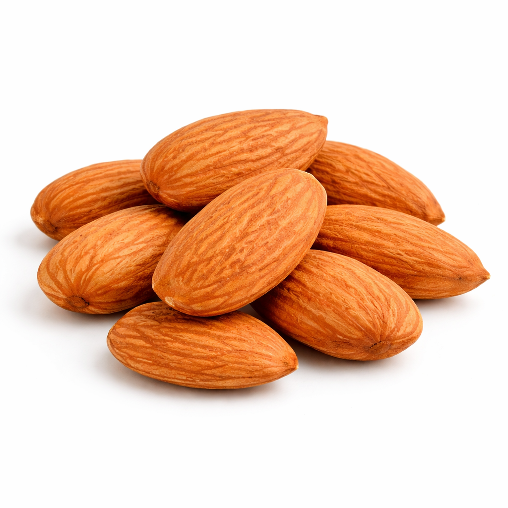 Raw almonds with no shell, bulk snack nuts from Candy In Bulk, shown in a clear, close-up image highlighting their natural appearance.