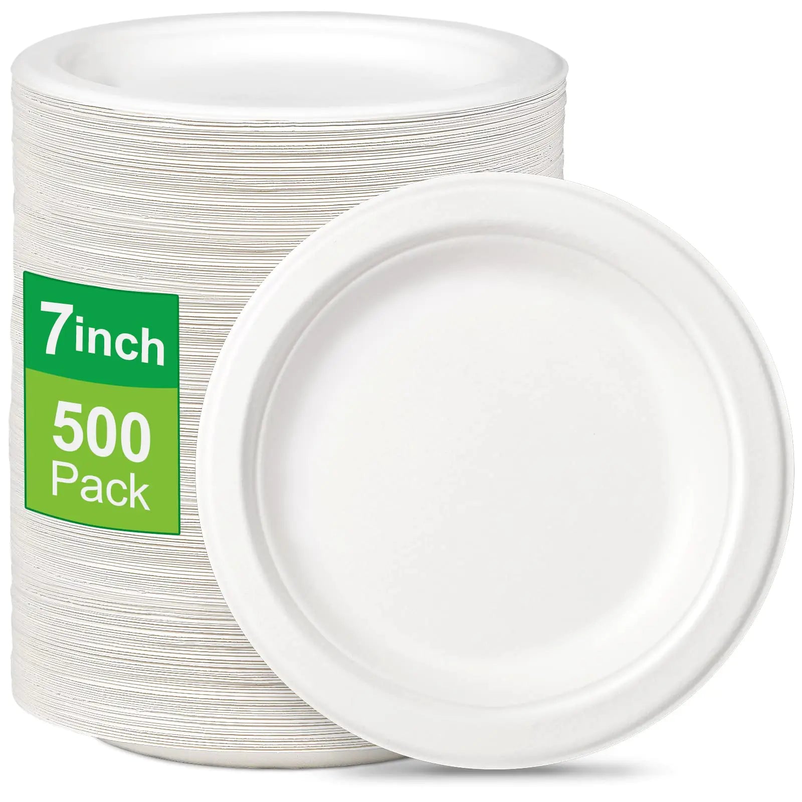 Greconv 500 Pack Paper Plates Bulk 7 inch Small Paper Plates 100% Compostable Paper Plates Eco Friendly Disposable Plates White Paper Plates Heavy Duty for Dessert Cake