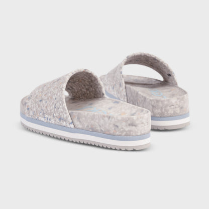 Fleks East Beach Slide Platform in faded denim, rear view showing cushioned sole and stylish slip-on design.