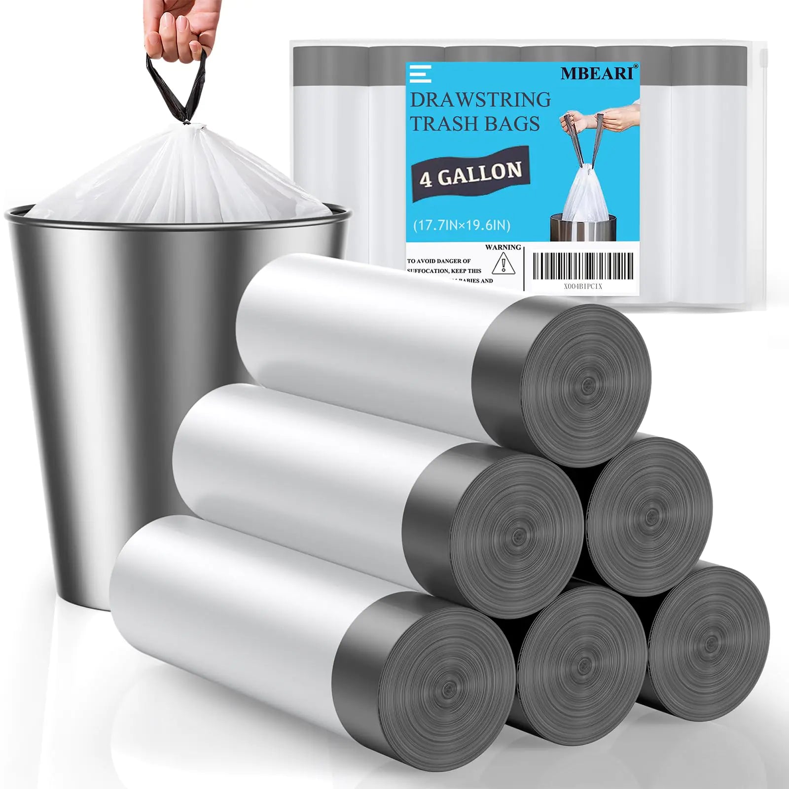 Small Trash Bags 4 Gallon 180 Count 4 Gallon Trash Bag Drawstring Garbage Bags 4 Gal Unscented for Office Bedroom Bathroom Trash Bags White 4 Gal Small Trash Can Liners (1 Count (Pack of 180))