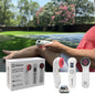 iReliev PainIQ+ laser therapy device with red light and infrared laser for pain relief, shown in a compact, handheld design.