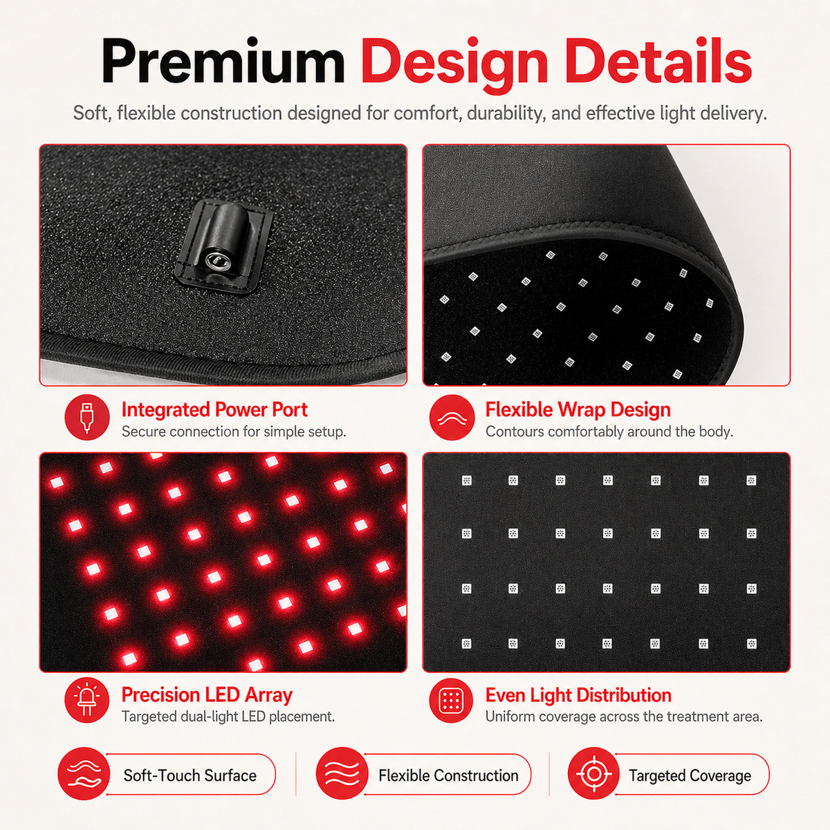 iReliev FullGlow™ red light and near infrared therapy pad with 240 LED panels for full-body red light therapy treatment.