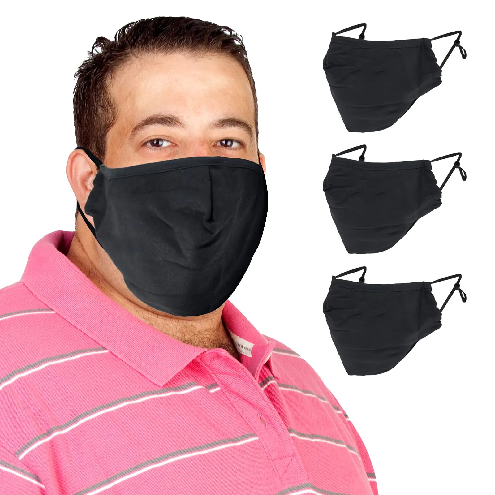 TUFF Face Mask 2XL XL Size Cloth Covering Reusable Washable Adjustable Masks Making Breathing Easier Black 3 Pack