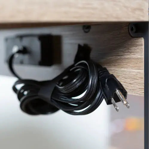 Modern Metal And Wood Computer Desk With USB Ports Driftwood