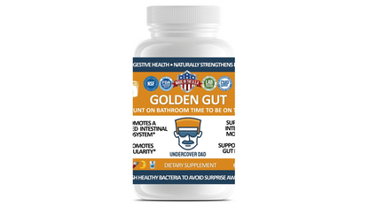 Golden Gut probiotic supplement with 40 billion CFUs, featuring capsules in a blister pack from UNDERCOVER DAD, LLC.