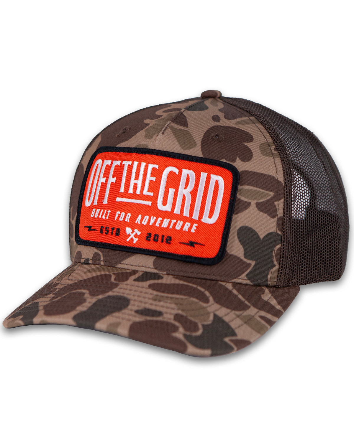 Off The Grid Surplus Ranch Hand hat in bark duck camo, featuring a wide brim and rugged design for outdoor wear.