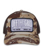 Off The Grid Surplus Ranch Hand Hat in desert camo with brown tones, featuring a wide brim and sturdy construction.