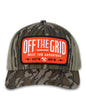 Off The Grid Surplus Ranch Hand Hat in Mossy Oak camouflage, featuring a wide brim and rugged design for outdoor wear.