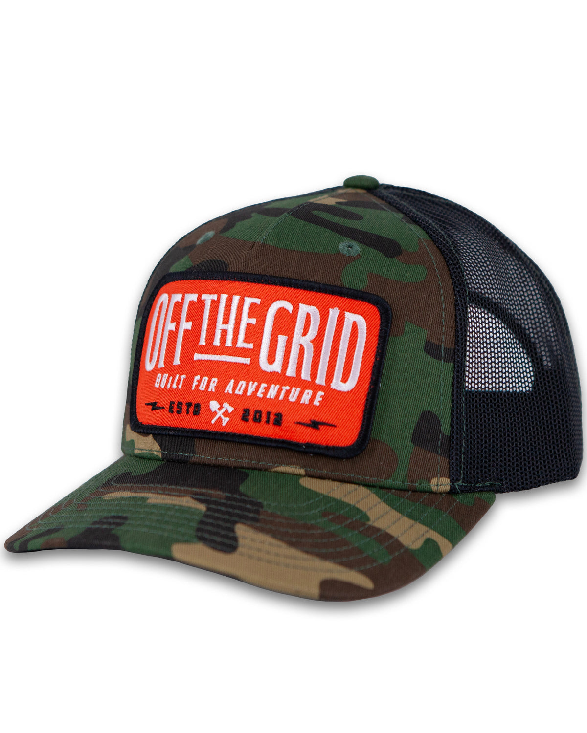 Off The Grid Surplus Ranch Hand Hat in woodland camo, featuring a wide brim and durable fabric for outdoor protection.
