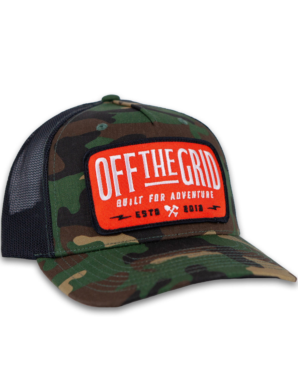 Off The Grid Surplus Ranch Hand Hat in woodland camouflage, showing its durable fabric and classic wide-brim design.