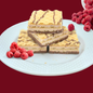 AmBari Nutrition Proti Wafer Squares with raspberry flavor, showing a stack of chocolate-covered wafer bars with raspberry filling.