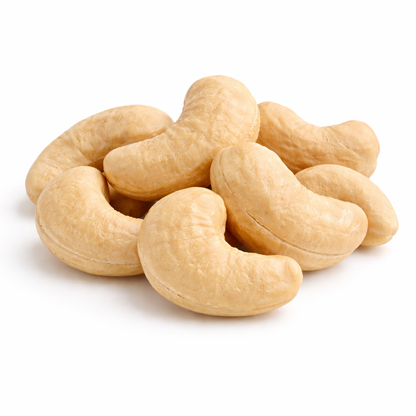 Raw cashews nuts from Candy In Bulk in a large bulk value bag, showcasing the light beige, curved nut pieces ready to snack.