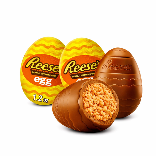 Reese's Peanut Butter Creme Egg Candy in bulk, 1.2oz chocolate treats from Candy In Bulk, featuring creamy peanut butter filling.