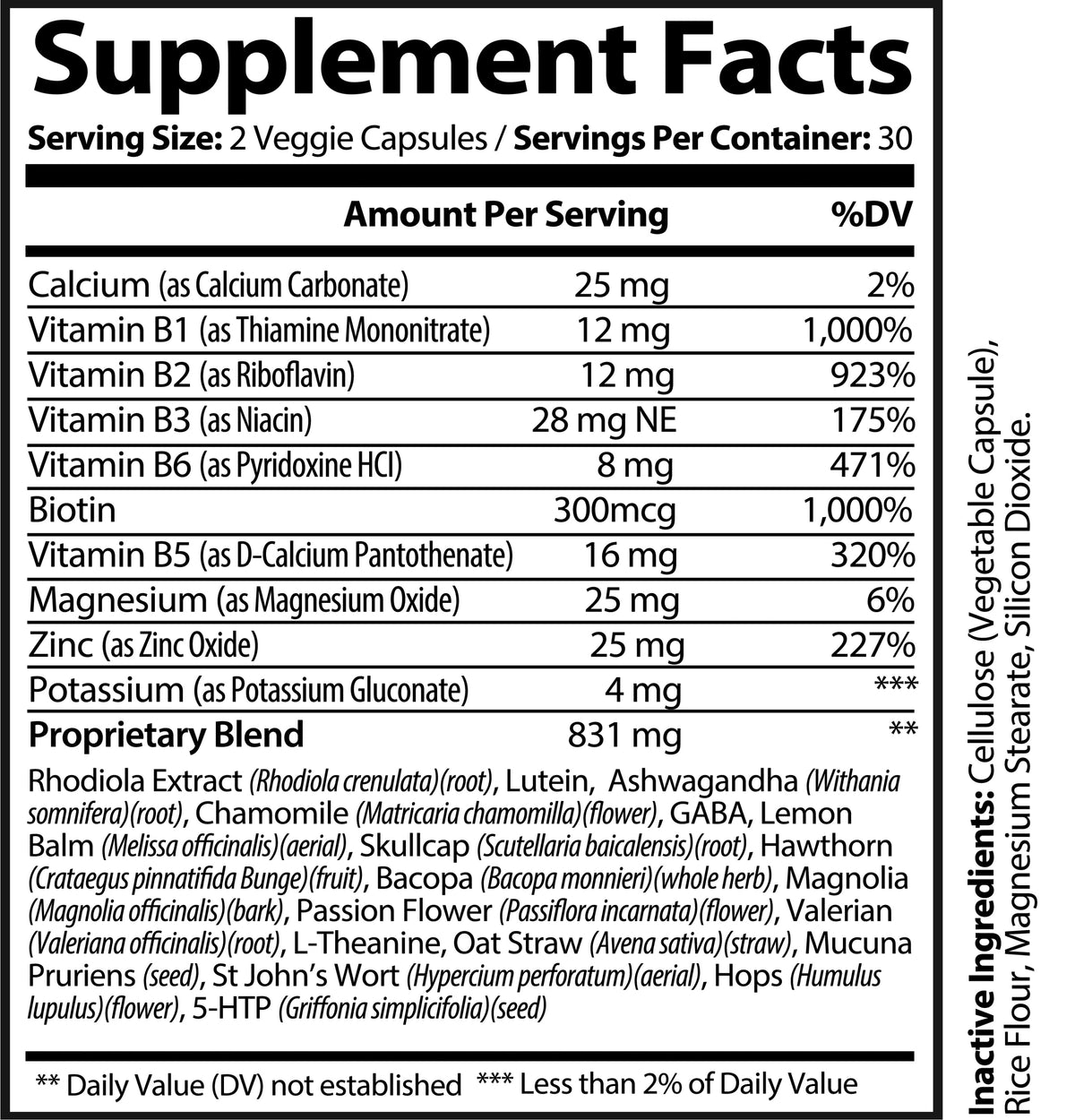 Nutra Moment Relax Moment stress support supplement facts label showing ingredients and nutritional information.