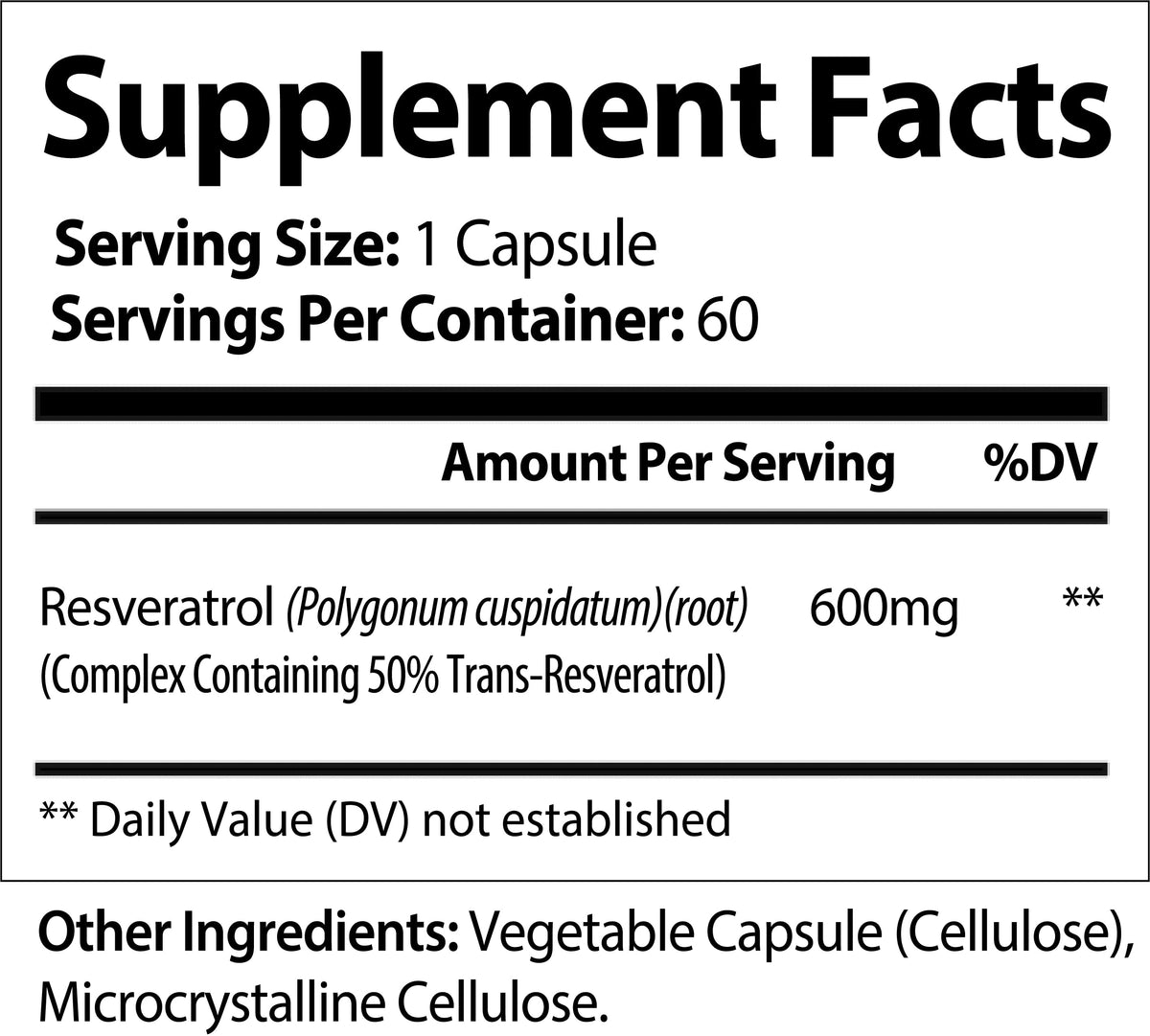 Nutra Moment Resveratrol supplement facts label showing 600mg trans-resveratrol in health and beauty product.