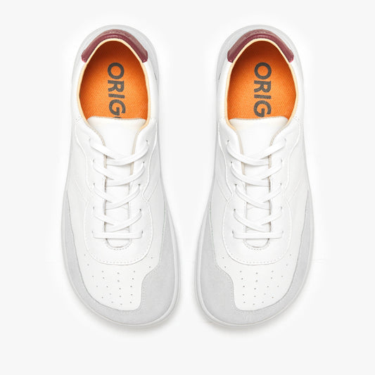 White natural leather retro women's barefoot shoes by Origo Shoes, featuring a stylish vintage design and comfortable slip-on style.